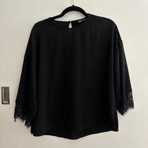 Zara Black Boxy 3/4 Sleeve Blouse